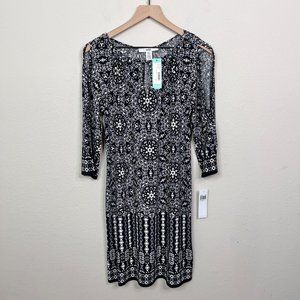 Wisp Stitchdrop Women's Clarissa Cold Shoulder Knit Dress Size 6 Black White